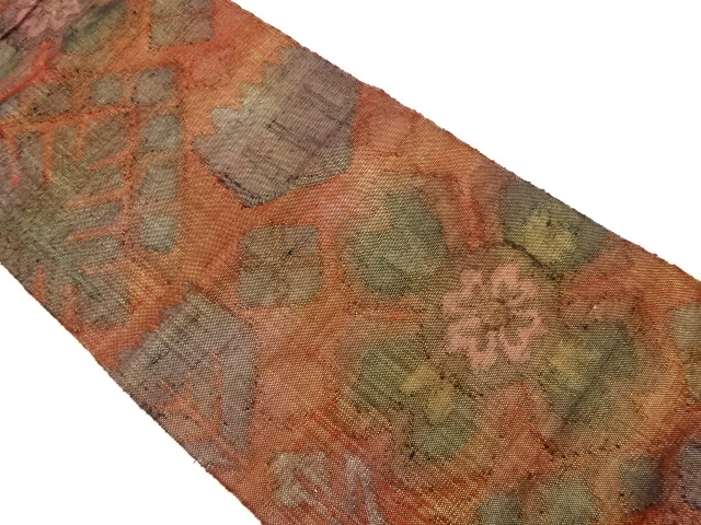 JAPANESE KIMONO / VINTAGE NAGOYA OBI / TSUMUGI / WOVEN ABSTRACT FLOWER
